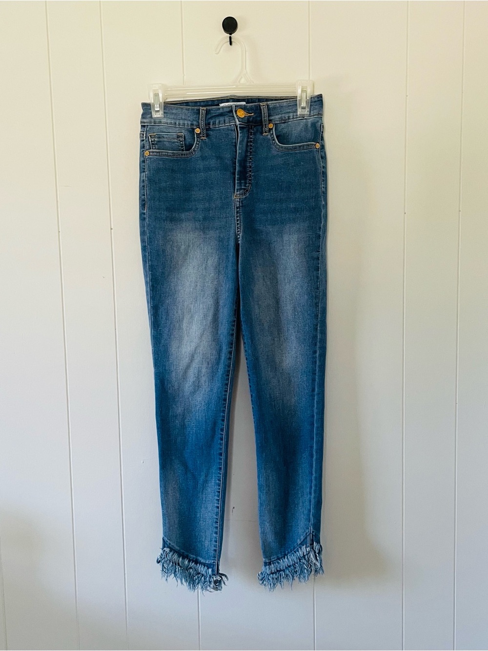 sofia by sofia vergara Medium Blue High-Rise Ankle Jeans with Frayed Hem
